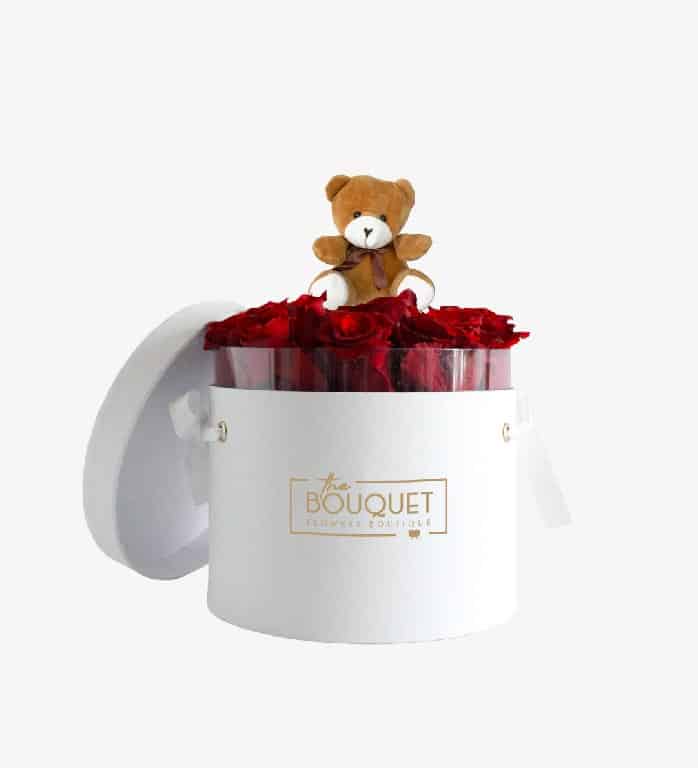 Caixa de Rosas vermelhas preservadas