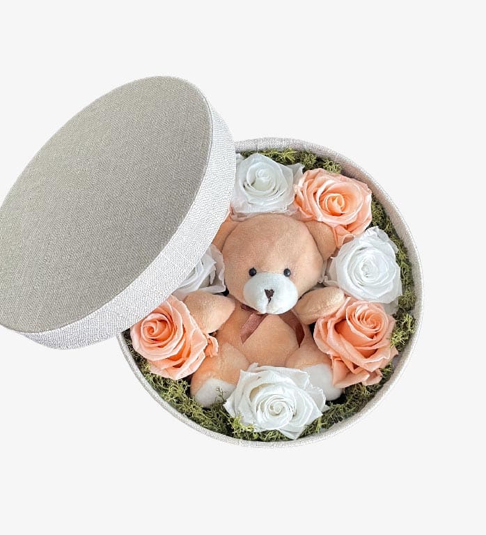 Caixa de Flores preservadas em urso