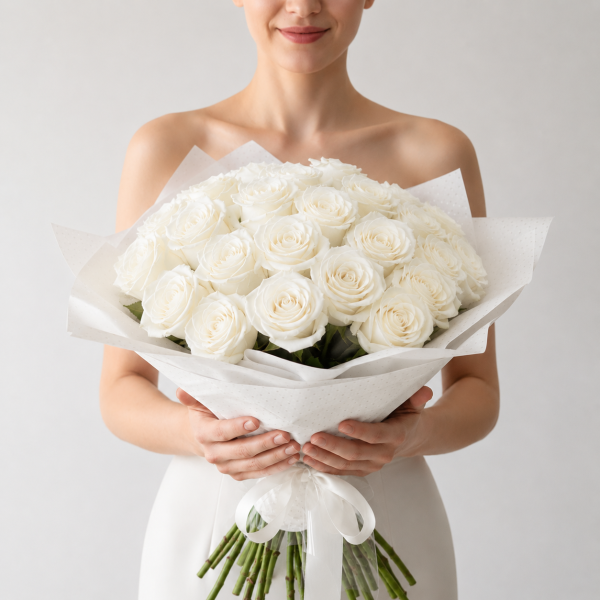 Bouquet de 25 rosas brancas - The Bouquet Porto