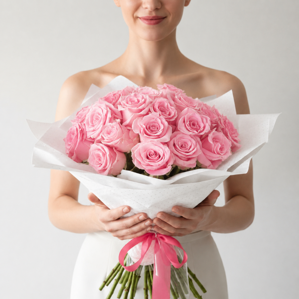 Bouquet de 25 rosas rosa - The Bouquet Porto
